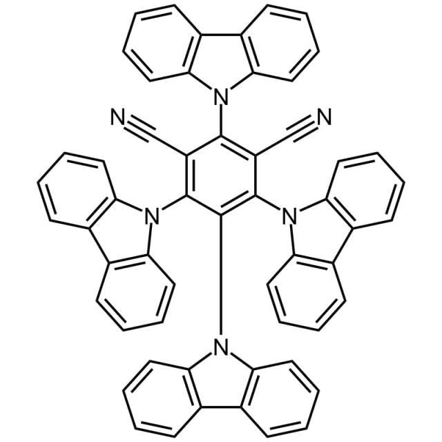 4CzIPN, C56H32N6 | CAS Number: 1416881-52-1. Full name: 1,2,3,5-Tetrakis(carbazol-9-yl)-4,6-dicyanobenzene. Chemical compound. Sublimed 99%.